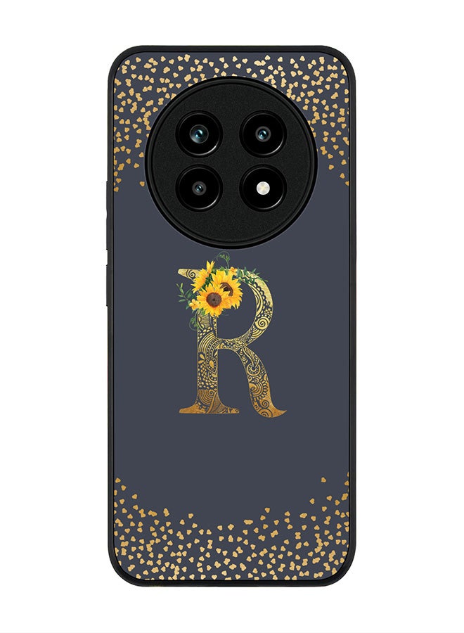 For Realme 13 Pro / 13 Pro+ Case,Slim fit Camera Protection, Shockproof Thin Phone cover  - Custom Floral Monogram - R  (Grey )